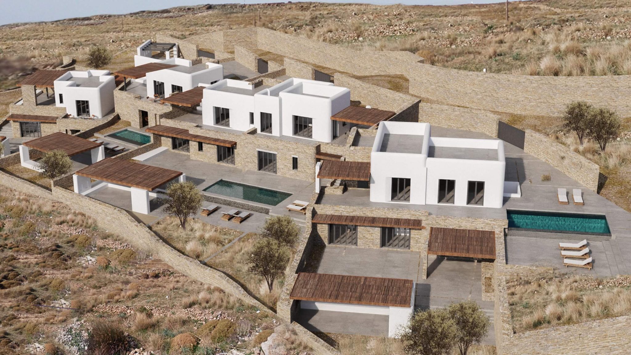 Visualisation of the thirteen Leimax villas stepping down the hillside